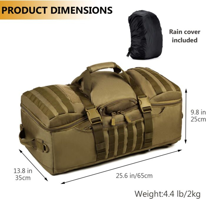 Tactical 60L Travel Duffel Backpack (Rain Cover & Patch Included) - Image 11
