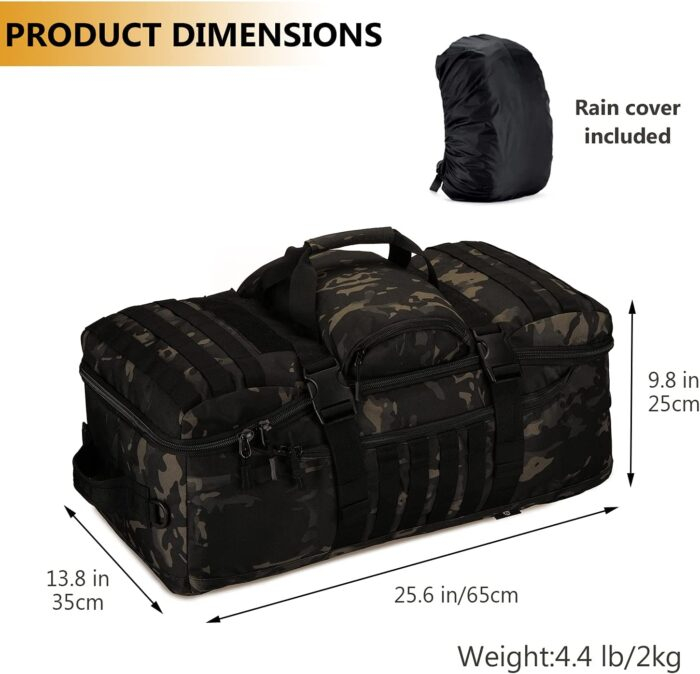 Tactical 60L Travel Duffel Backpack (Rain Cover & Patch Included) - Image 24