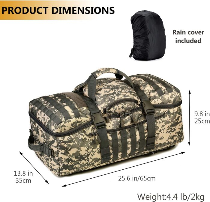 Tactical 60L Travel Duffel Backpack (Rain Cover & Patch Included) - Image 20