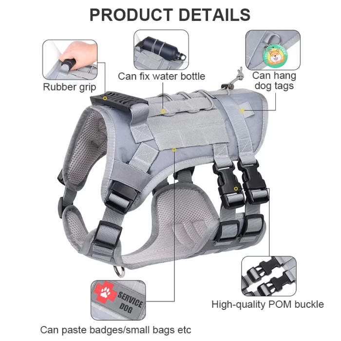 Tactical Dog Harness No Pull Adjustable Pet Training Vest Safety Vehicular Lead Walking & Running - Image 5