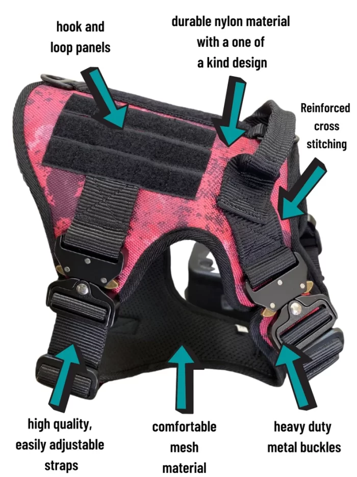 Tactical camouflage pink dog vest, No pull adjustable harness - Image 9