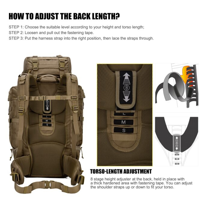 70L Backpacking Pack with Rain Cover- Bushcraft, Military - Image 5