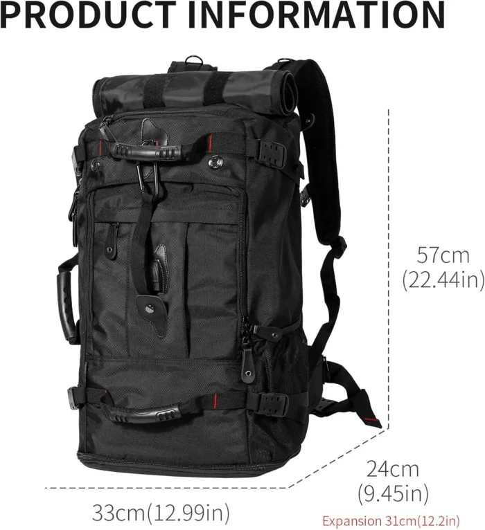 60L Expandable Travel Duffle Backpack with Laptop Compartment - Image 3