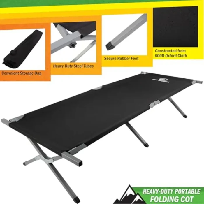 Portable Folding Camp Cot with Heavy-Duty Steel Frame - Image 5