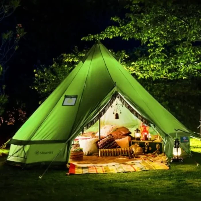 100% Cotton Canvas Bell Tent with Stove Jack, Waterproof 4-Season Family Glamping Shelter - Image 5