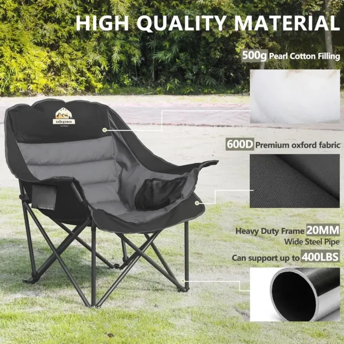 XL Padded Camp Chair with Cup Holder & Side Storage - Image 5