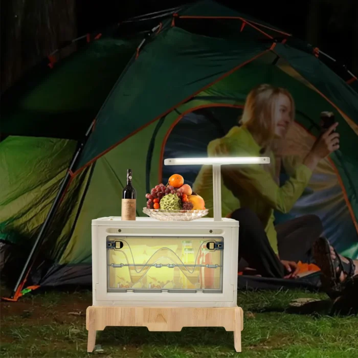 45L Folding Camping Table with Storage Box, LED Light & Expandable Top - Image 2
