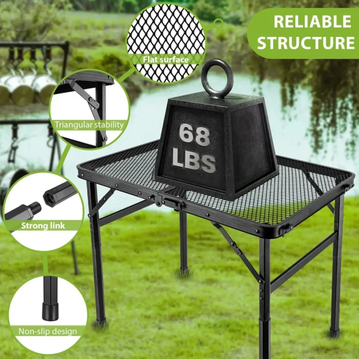 2 x 1.3 FT Adjustable Folding Camping Table with Mesh Top Grill Stand - Image 3