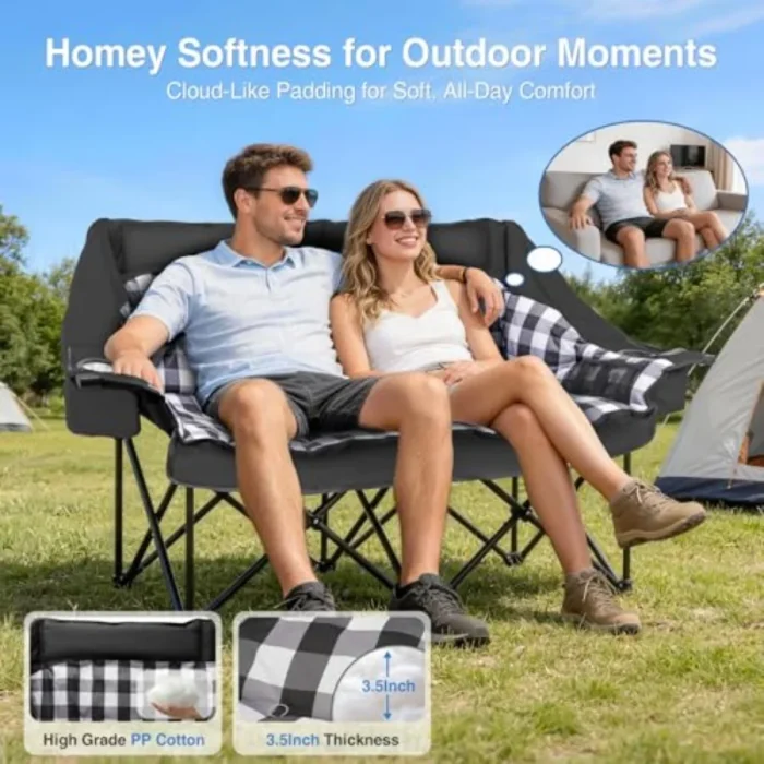 Oversized 2-Person Camp Loveseat with Wine Glass Holders - Image 3
