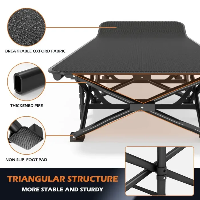 450LB Folding Camping Cot with Cushion, Double-Layer 600D Fabric & Side Storage Pocket - Image 6
