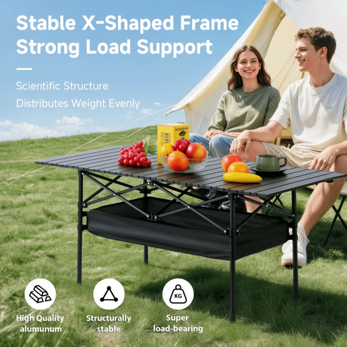 MDF Folding Camping Table with Metal Frame – Black - Image 5