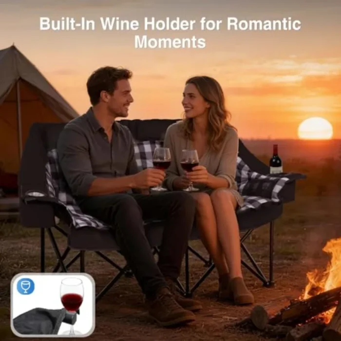 Oversized 2-Person Camp Loveseat with Wine Glass Holders - Image 4