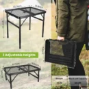 2 x 1.3 FT Adjustable Folding Camping Table with Mesh Top Grill Stand - Image 2