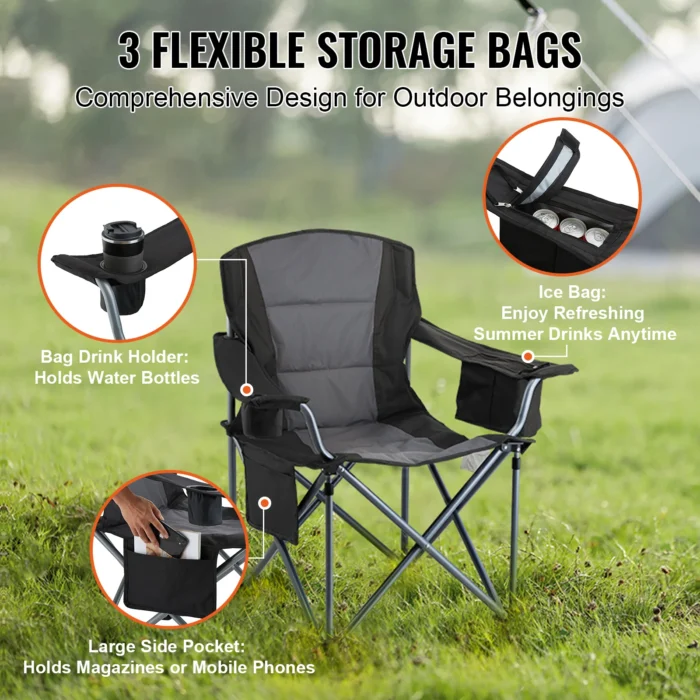Heavy-Duty Folding Camp Chair with Cooler Pocket & Storage - Image 3