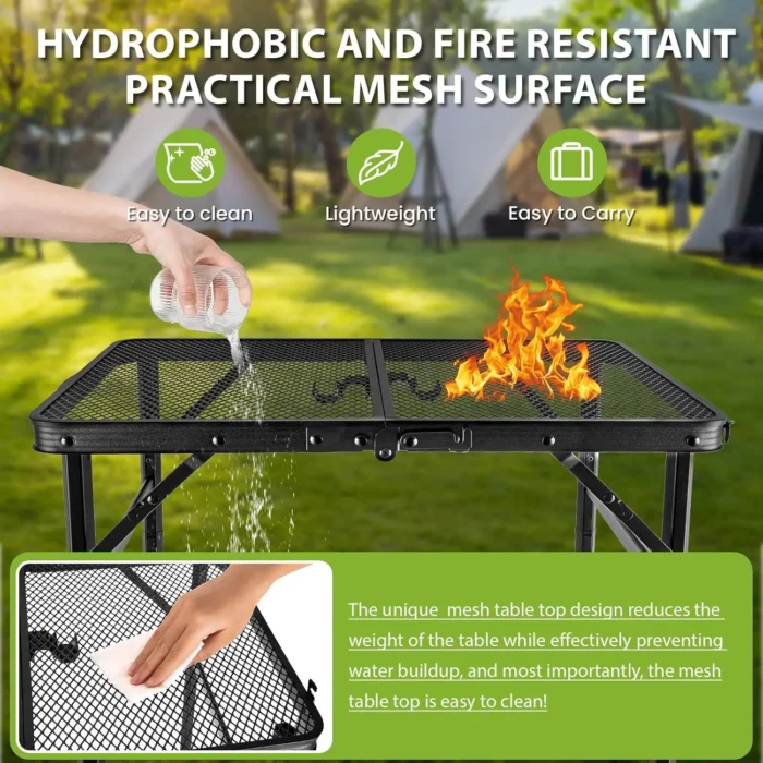 2 x 1.3 FT Adjustable Folding Camping Table with Mesh Top Grill Stand - Image 5