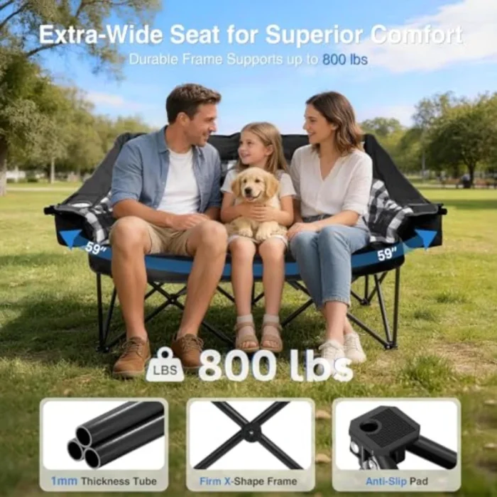 Oversized 2-Person Camp Loveseat with Wine Glass Holders - Image 5