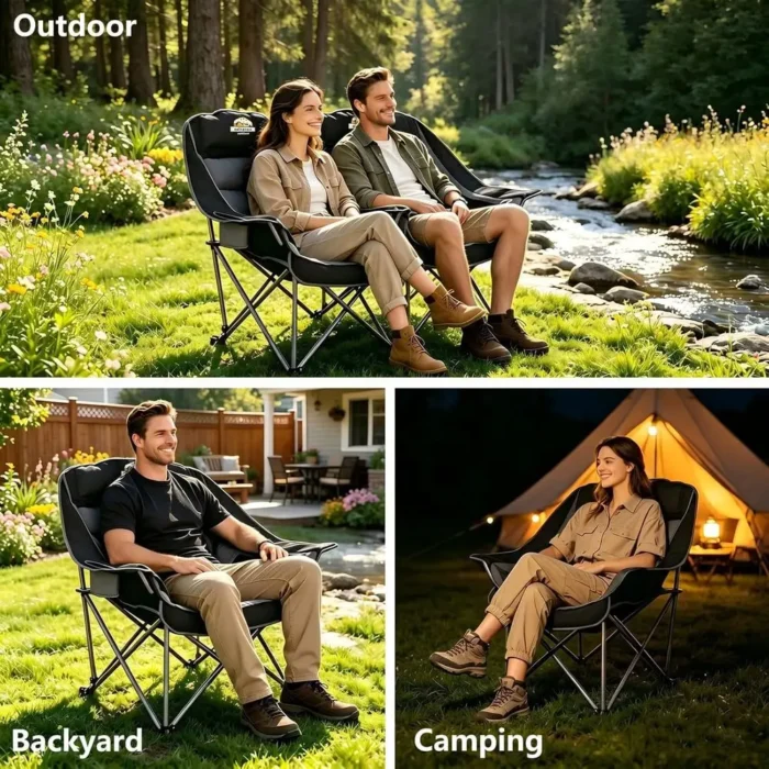 XL Padded Camp Chair with Cup Holder & Side Storage - Image 6