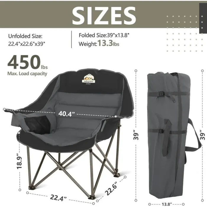 XL Padded Camp Chair with Cup Holder & Side Storage - Image 3