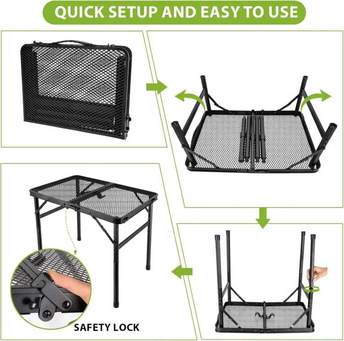 2 x 1.3 FT Adjustable Folding Camping Table with Mesh Top Grill Stand - Image 6