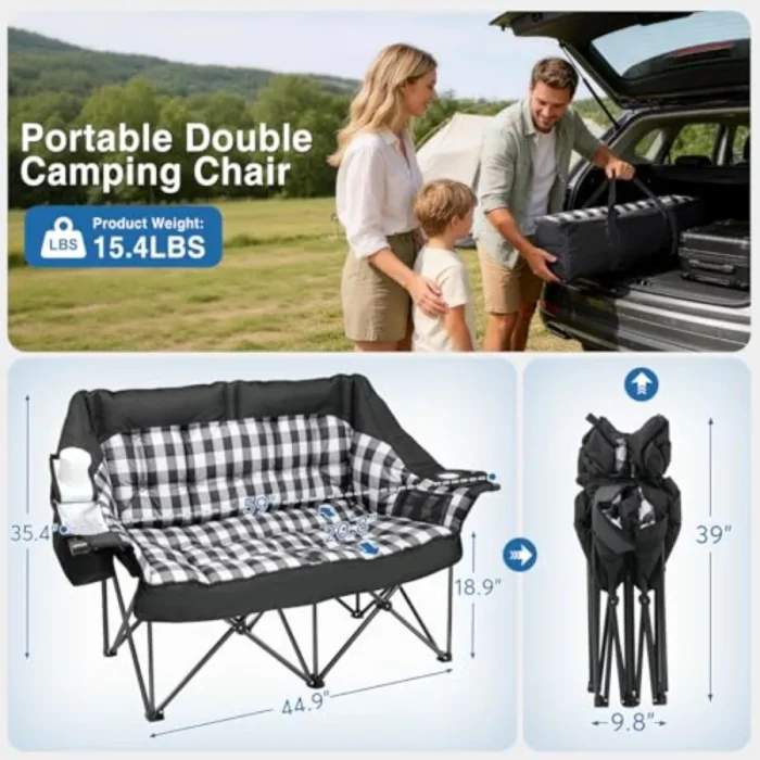 Oversized 2-Person Camp Loveseat with Wine Glass Holders - Image 2