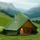 100% Cotton Canvas Bell Tent with Stove Jack, Waterproof 4-Season Family Glamping Shelter