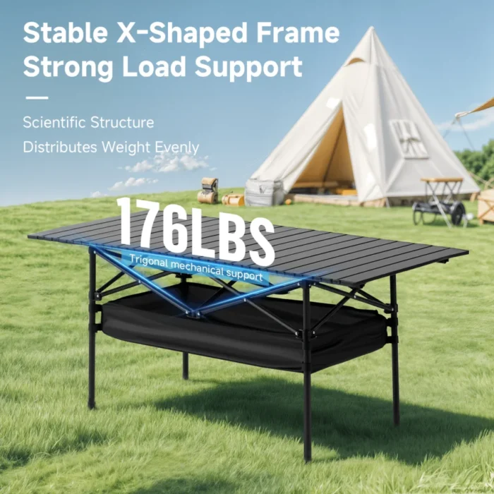 MDF Folding Camping Table with Metal Frame – Black - Image 4