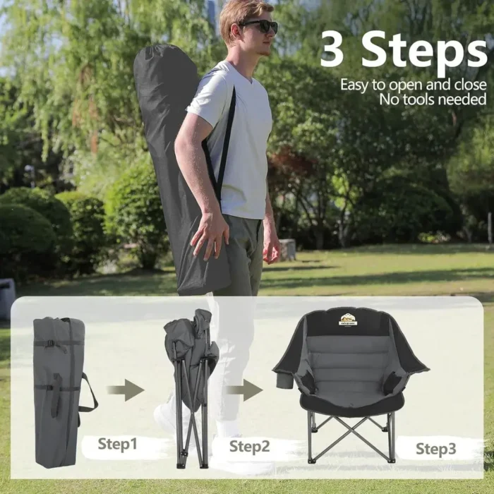 XL Padded Camp Chair with Cup Holder & Side Storage - Image 4