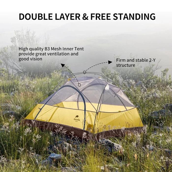 2-Person Double-Layer Trekking Tent with Aluminum Alloy Poles, 3000mm+ Waterproof 4-Season Shelter - Image 3