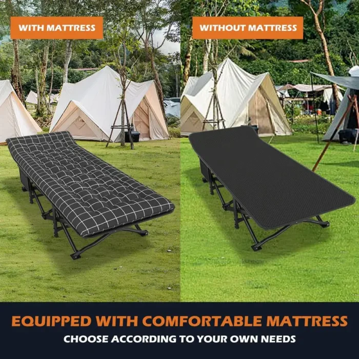450LB Folding Camping Cot with Cushion, Double-Layer 600D Fabric & Side Storage Pocket - Image 3