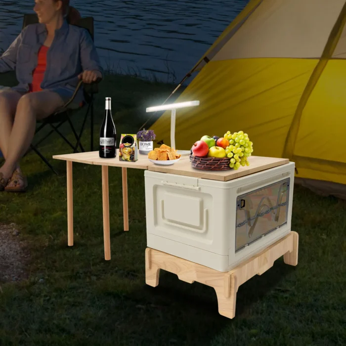 45L Folding Camping Table with Storage Box, LED Light & Expandable Top - Image 4