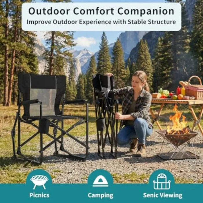 Portable Folding Rocking Chair with Mesh Back & Waterproof Armrests - Image 4