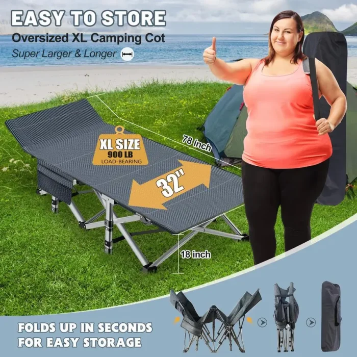 XXL Heavy-Duty Folding Camping Cot with Removable Mattress - Image 5