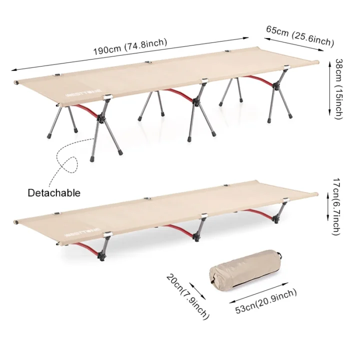 Height-Adjustable Aluminum Camping Cot with Ultralight Folding Design - Image 3