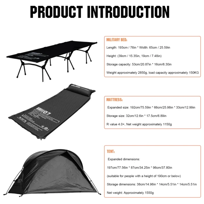 3-Piece Elevated Camping Tent Set with Cot & Self-Inflating Sleeping Pad, 330LB Capacity - Image 6
