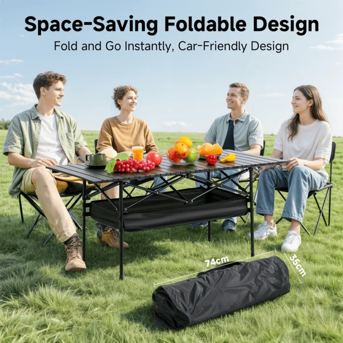 MDF Folding Camping Table with Metal Frame – Black - Image 6