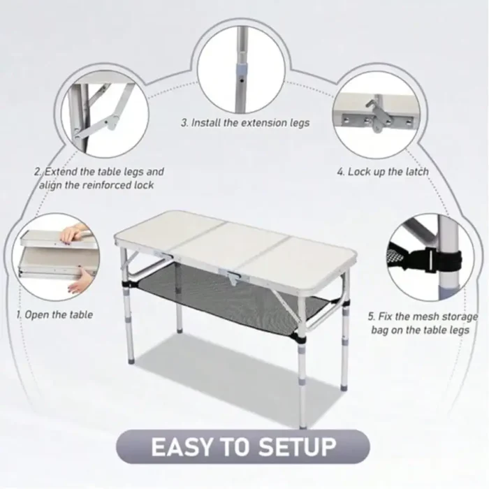 3FT Folding Camping Table with 3 Adjustable Heights, Aluminum Lightweight Picnic Table - Image 6