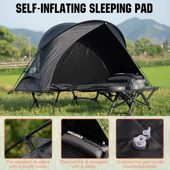 3-Piece Elevated Camping Tent Set with Cot & Self-Inflating Sleeping Pad, 330LB Capacity - Image 7