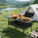 MDF Folding Camping Table with Metal Frame – Black