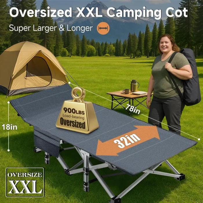 XXL Heavy-Duty Folding Camping Cot with Removable Mattress - Image 2