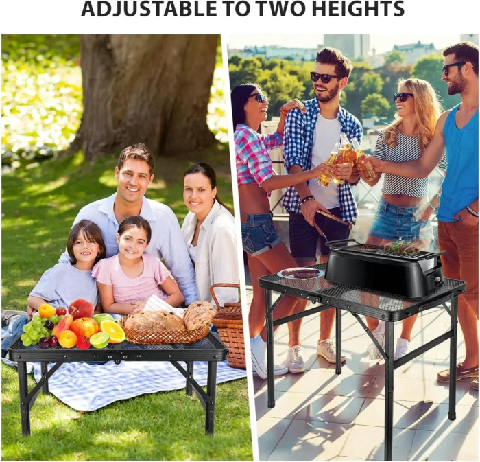 2 x 1.3 FT Adjustable Folding Camping Table with Mesh Top Grill Stand - Image 4