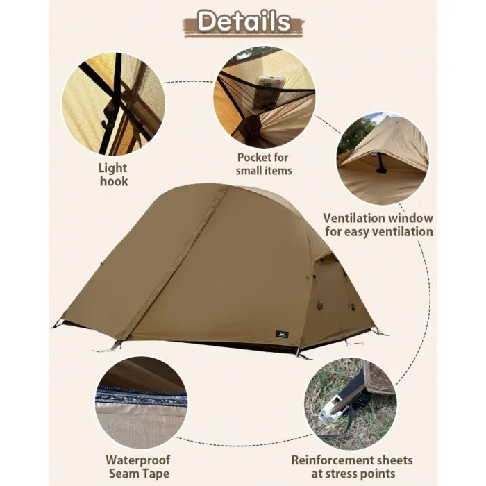 TOMOUNT Ultralight Backpacking Tent for 1–2 Person, 3.3–4.4LB Nylon Hiking Shelter - Image 5