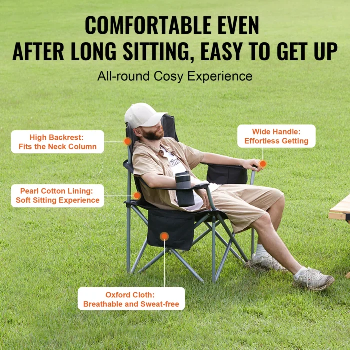 Heavy-Duty Folding Camp Chair with Cooler Pocket & Storage - Image 5