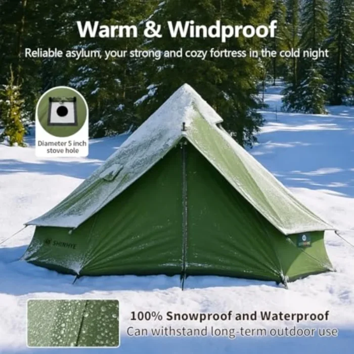 100% Cotton Canvas Bell Tent with Stove Jack, Waterproof 4-Season Family Glamping Shelter - Image 3